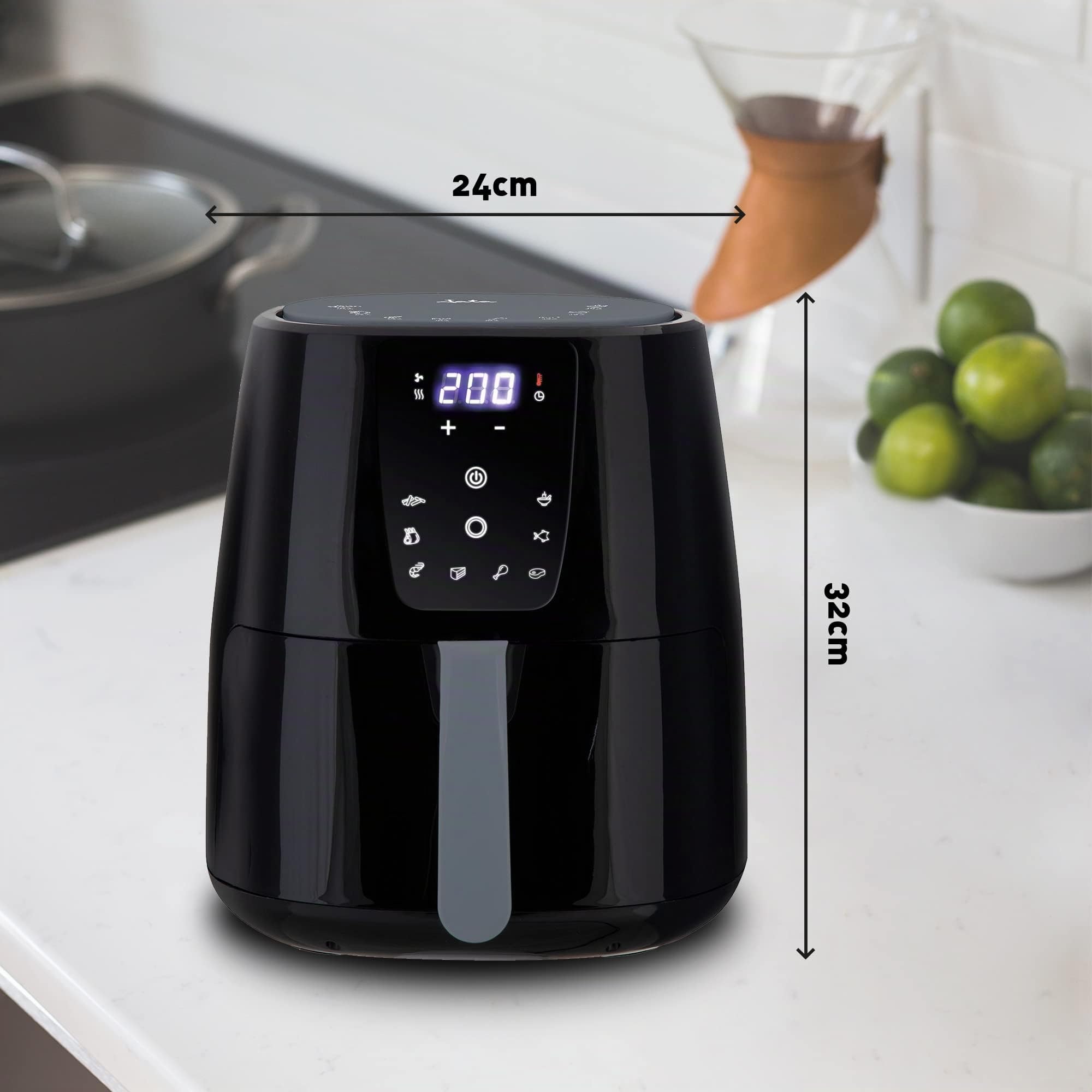 JATA JEFR1225 - Freidora de Aire 5L sin Aceite 1300W, Air Fryer con Pantalla LED, 8 Programas, 200ºC, Temporizador, Cestillo Antiadherente Apto Lavavajillas