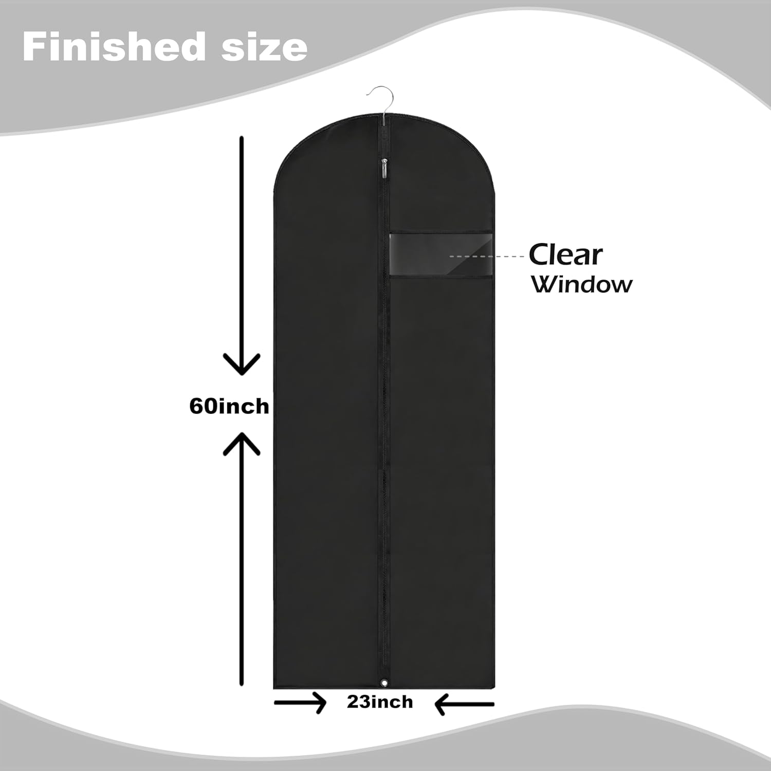Dress Bags for Gowns Long, 60'' Garment Bags for Hanging Clothes, Suit Bag Cover for Storage and Travel, 2 Pack (Black) - Image 2