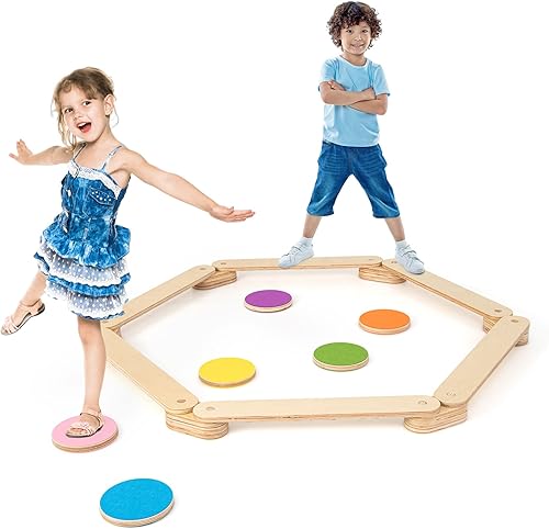 Miniatura 1 de HONEY JOY Escalones de vigas de equilibrio de madera, carrera de obstáculos Montessori para niños, haz de gimnasia para sala de juegos, tabla de