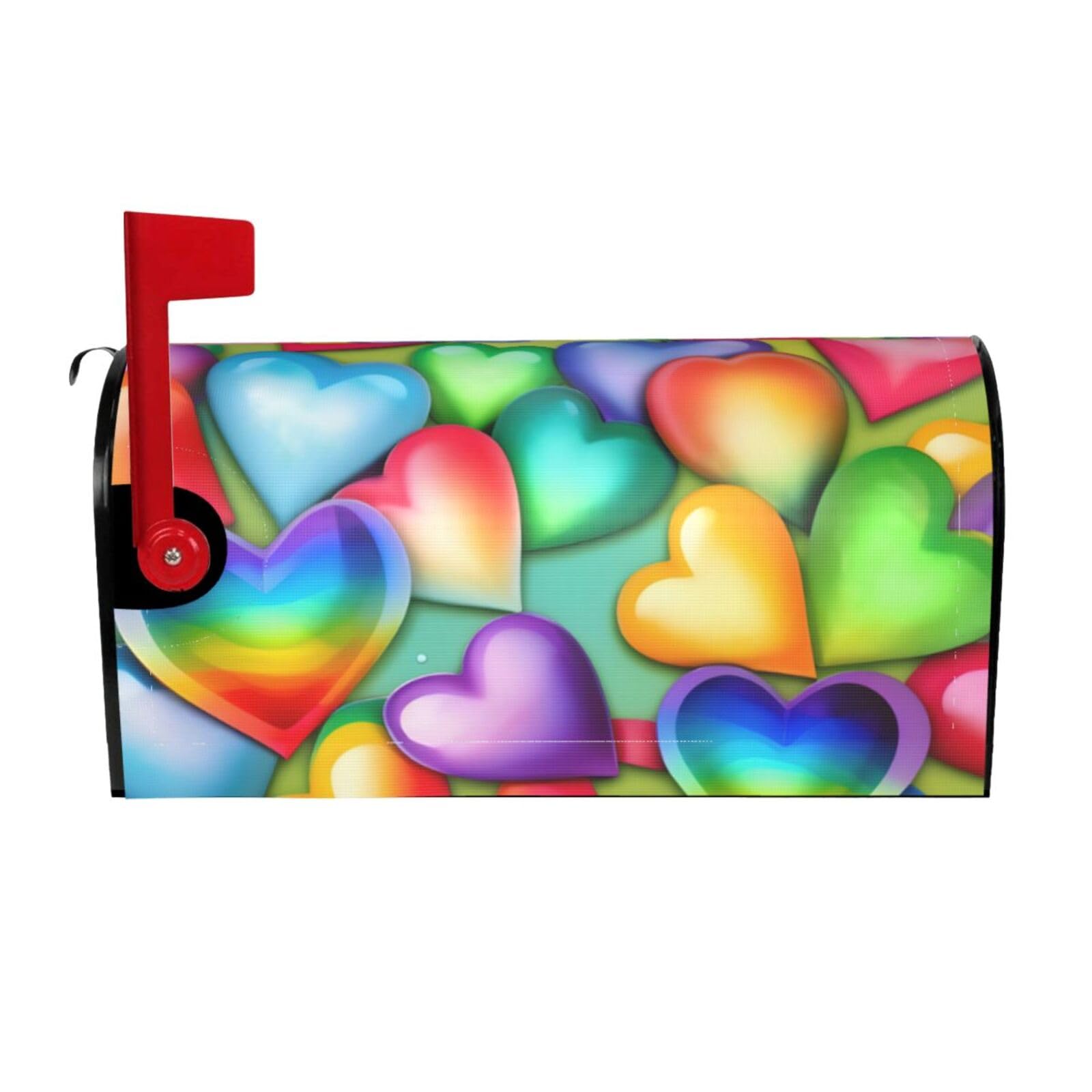 Rainbow Hearts Print Mailbox Cover Wraps Post Letter Box Cover Decor For Outside Garden Yard Farmhouse Home