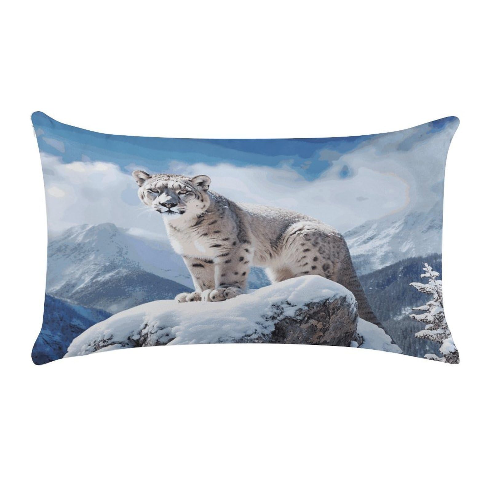 LDGSUPH Snow Leopard Mountain Throw Pillow Cover with Zipper Long Throw Pillow Case Anti-Fading Pillow Protector Super Soft Decorative Cushion Case Exquisite Plush Pillowcase12 X 20 in