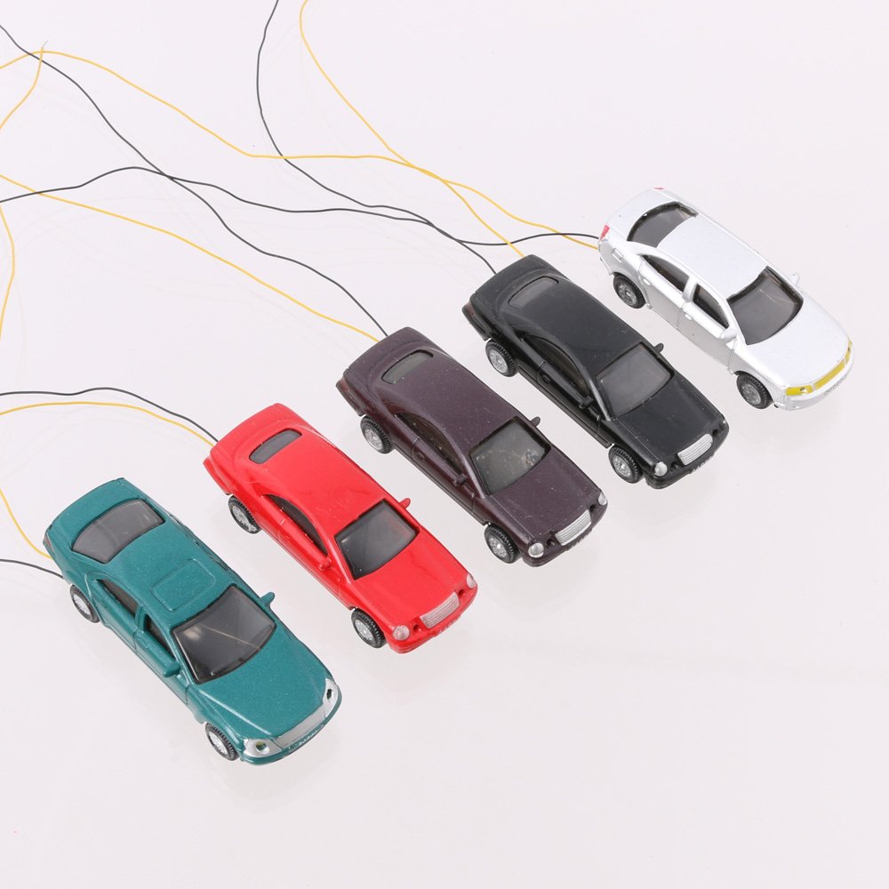 5pcs Painted Head Light Model Car 1:75 Train Layout OO Lighted Cars