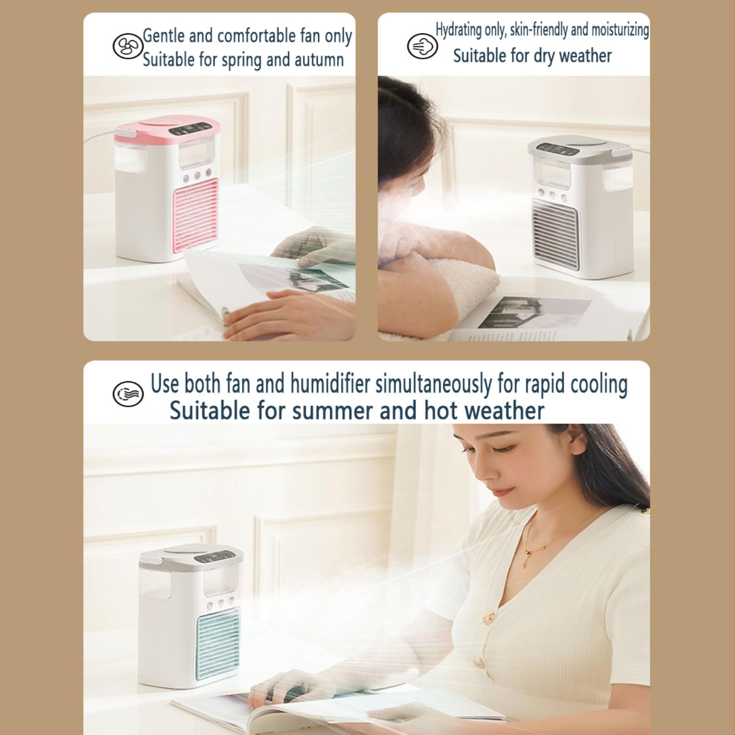 Condizionatore Portatile Silenzioso con 600ml Mini Climatizzatore Evaporativo Ventilatore con 3 Velocità Raffreddatore D'aria Luci LED & Risparmio EnergeticoIdeale Ventilatore Aria Fredda per Ufficio