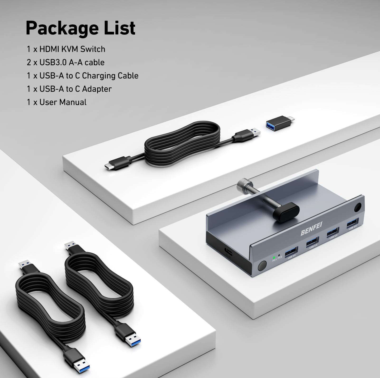 BENFEI Switch KVM HDMI 2.1 8K@60Hz 4K@240Hz/165Hz/144Hz/120Hz 2 Ingressi 1 Uscita con 4 Porte USB A 3.0 5Gbps per Tastiera Mouse HDD Hard Disk Switch KVM USB con Controller Desktop e 2 Cavi USB