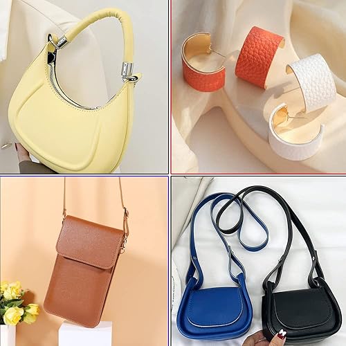 Miniatura 7 de Rollo de piel sintética color naranja de 10 x 53 pulgadas, material de piel sintética suave para hacer manualidades, manualidades, aretes de cuero,