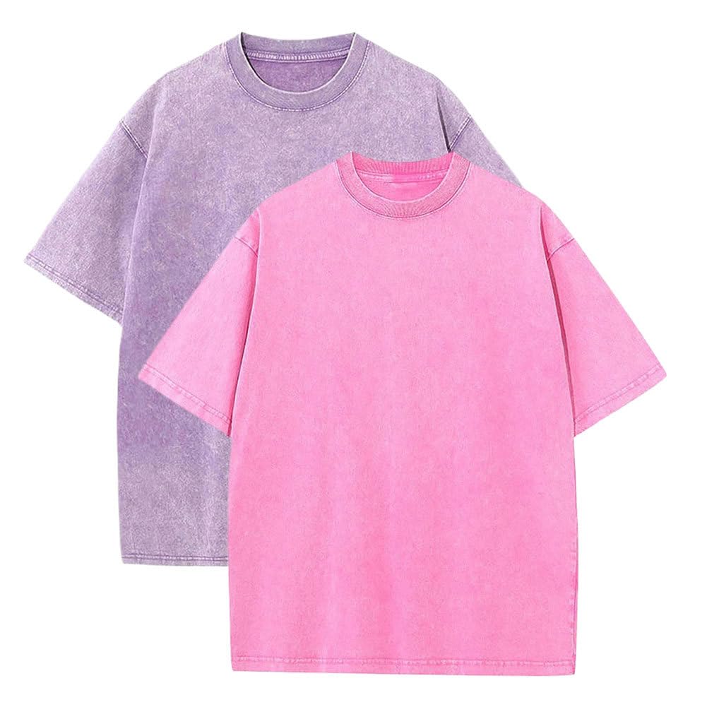 Botong Pump Covers T-Shirts Workout T Shirts for Men Oversized Gym Loose Fit Tshirt Vintage Heavyweight Tee Purple+Pink 5XL