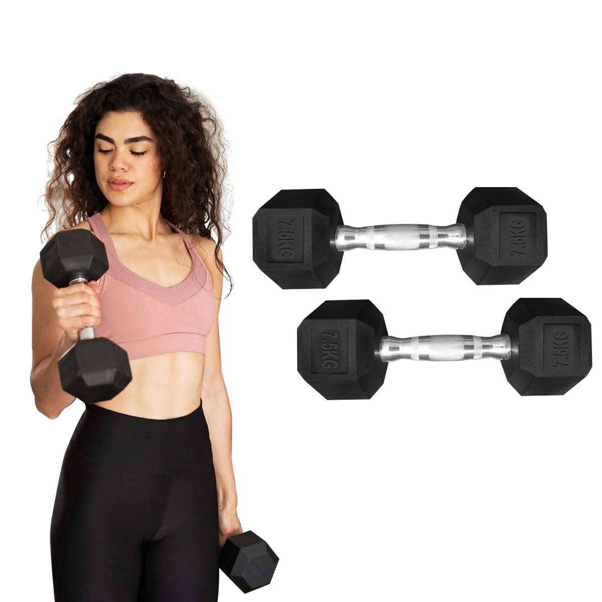 Lot De 2 Haltères KESSER 2/3/5 Kg – Néoprène, Forme Hexagonale, Bandes élastiques + Livret D'exercices Inclus