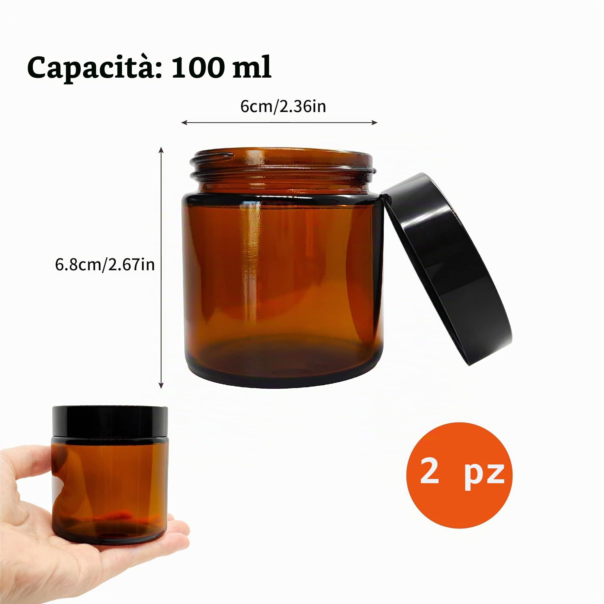 Set di 2 Vasetti in Vetro Ambrato da 100 ml con Coperchio a Vite, Contenitori Multiuso per Cosmetici, Creme, Oli Essenziali, Protezione UV, Perfetti per Viaggio e Conservazione Domestica