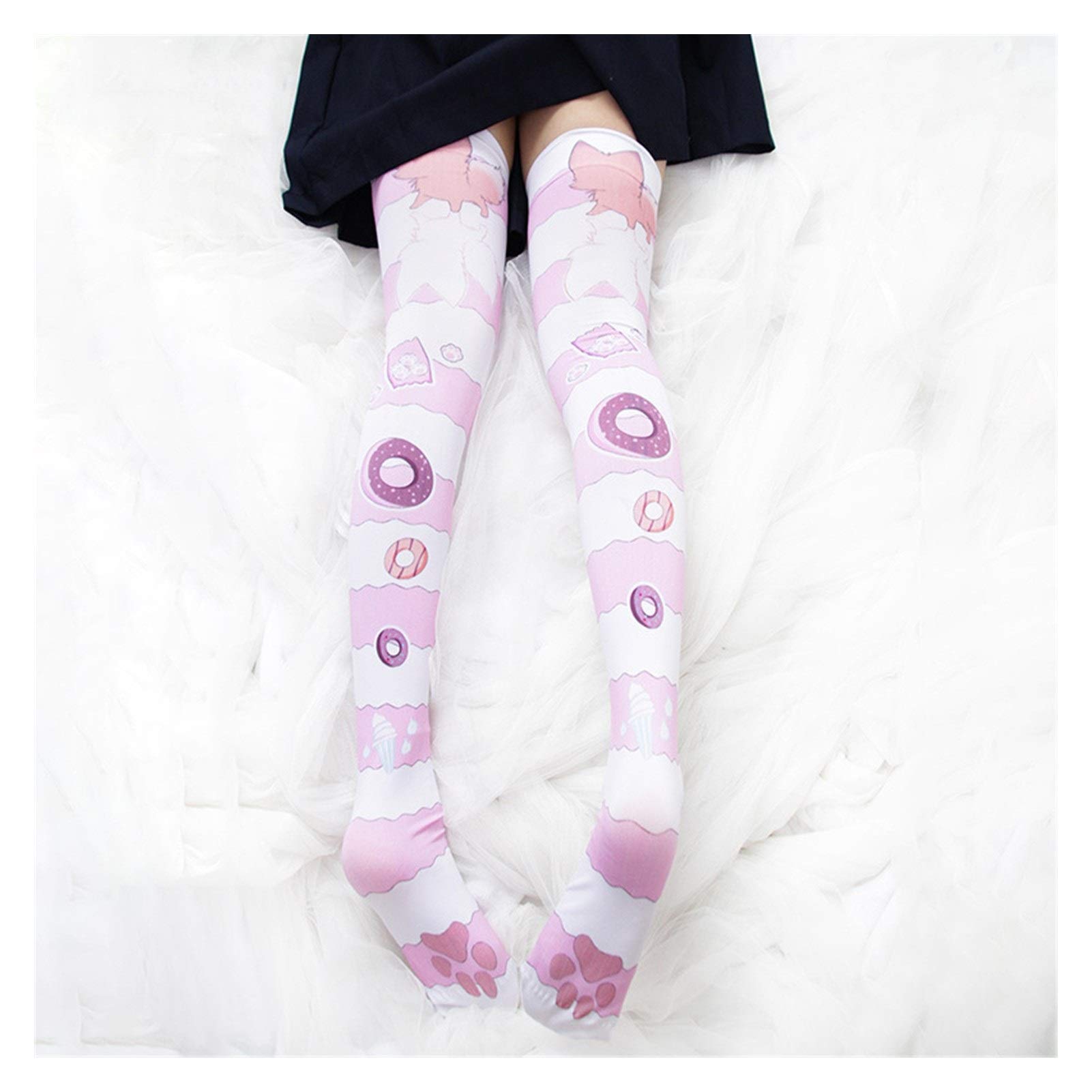 Kleine Donut ursprüngliche rosa Streifen Lolita Bogen Strümpfe blau Druckstrümpfe Warm (Color : Pink)