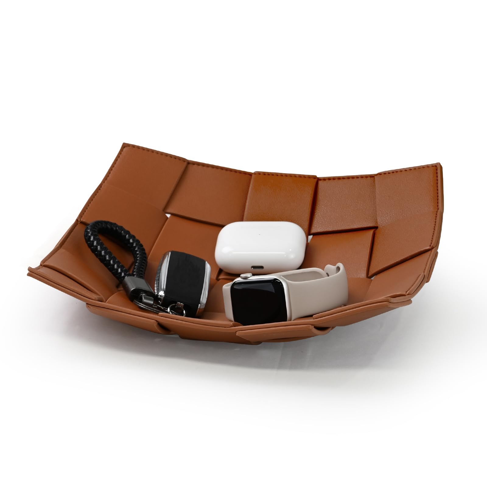 Beebeecraft PU Leather Reversible Catchall Tray - Blue/Brown Key Holder Bowl For Entryway, Desk, Nightstand - View #2