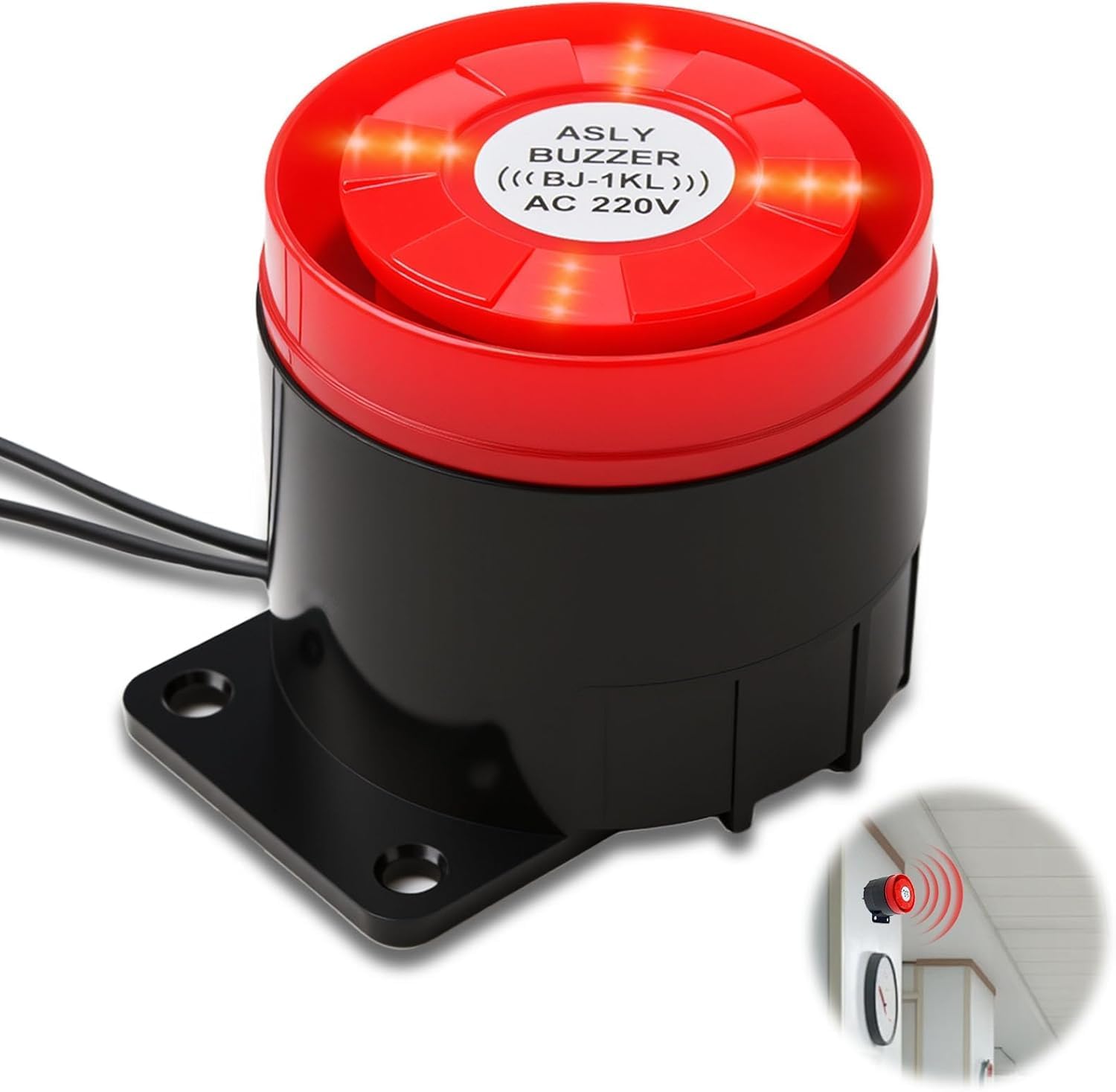 Mini Sirena Alarma 220V 120dB Sistema de Seguridad Exterior con Luz Intermitente Sonido de Alto Decibelio Mini Alarma Sonora Luminosa para Hogar Oficina Tienda Garaje Puerta de Jardín Balcón Vehículo