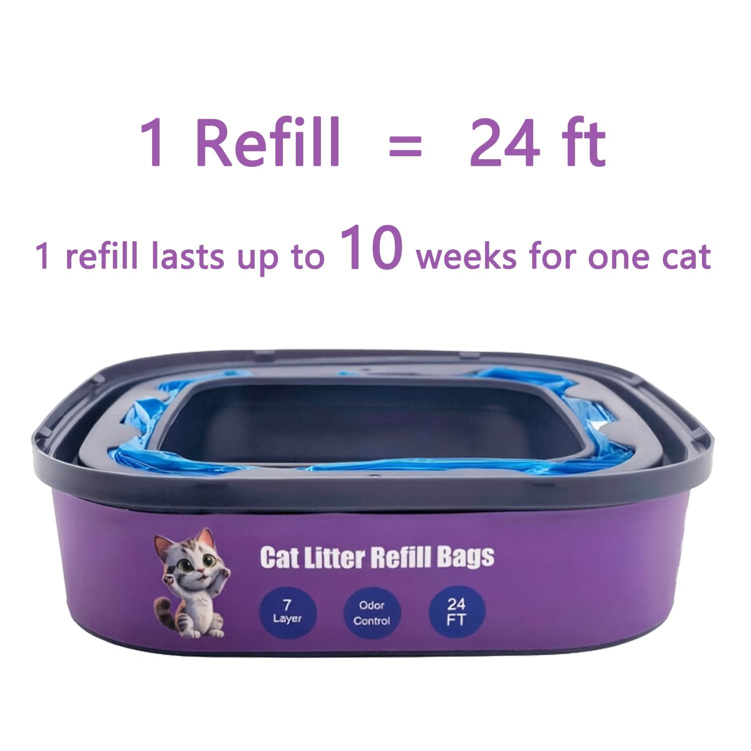 Nachfüllbeutel für Katzenstreu, kompatibel mit Genie Cat Standard, Plus und XL+ Eimern, 4 Stück (lila)