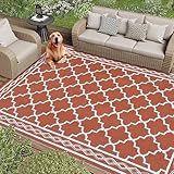 Garvee Outdoor Rug 9x12 Waterproof for Patio Clearance,Large Plastic Straw Mat for Camping,Porch,RV,Reversible Rugs for Deck Entryance Picnic Balcony Beach (Brick red/White)