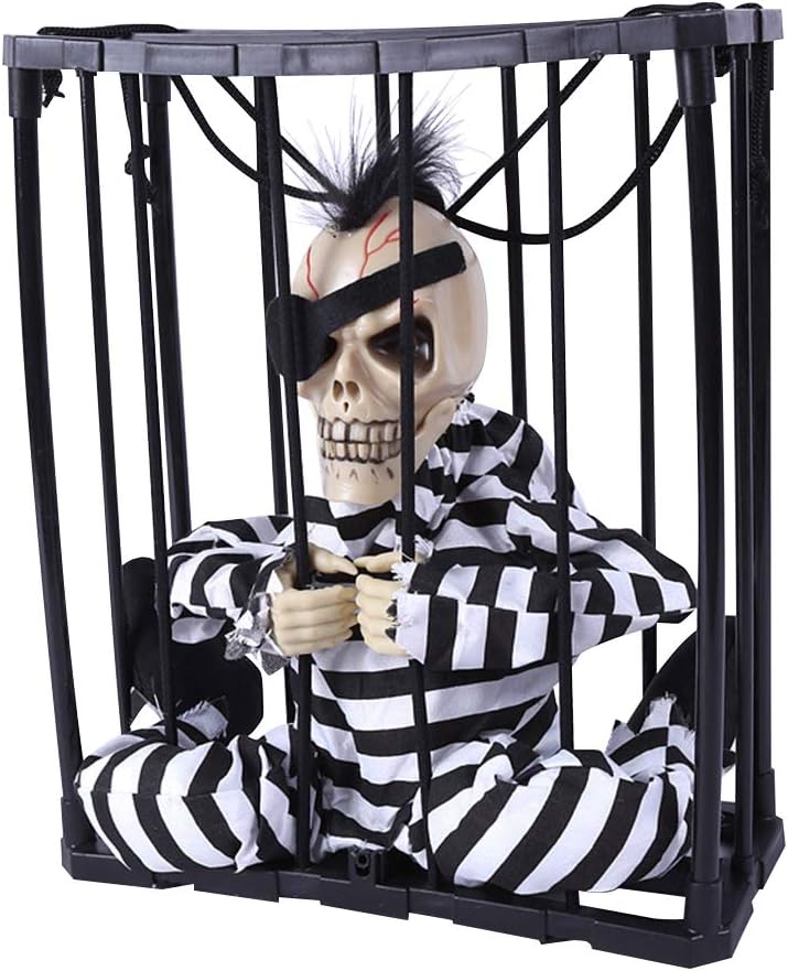 Amosfun Decoración de Halloween activada por voz para colgar prisioneros fantasma para casa encantada, bar, fiesta KTV (con venda) para suministros de fiesta de Halloween