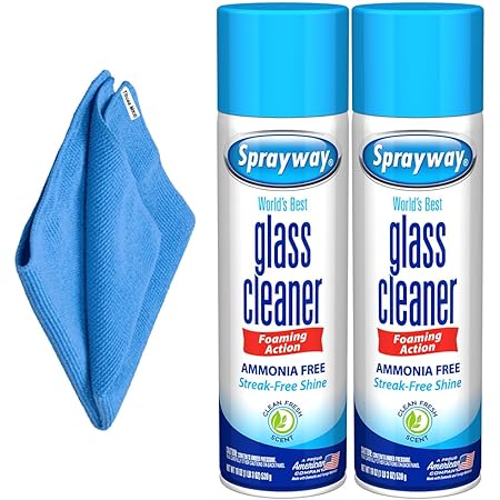 Sprayway, Glass Cleaner, window cleaner, Pack of 2 spray foam with 1-Pack Bonus Tituaa Mk 16x16 Microfiber Cleaning Cloth Towel Rags (19 Oz Can)