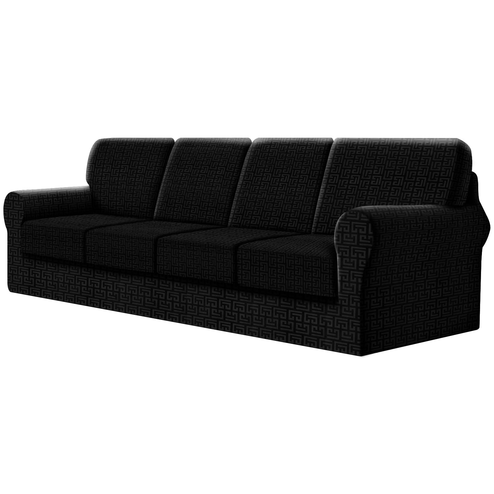 SYLC Fitted Sofa Cover 4 Seater, 9 Piece Sofa Slipcover With 4 Seat Cushion Covers And 4 Backrest Covers, Settee Covers Stretch Velvet Anaglyph(Black,X-Large Sofa - 9 PCS)