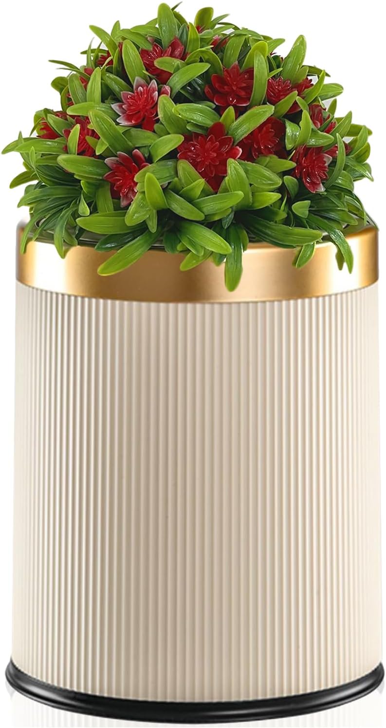 Yatmung Dog Poop Trash Can Outside - 2.6 Gal Small Pet Waste Container with Lid - Outdoor Poop Garbage Can - Front Porch, Backyard, Waste Bin for Dog Poop - Plant Styled Dog Poop Bucket - Cream