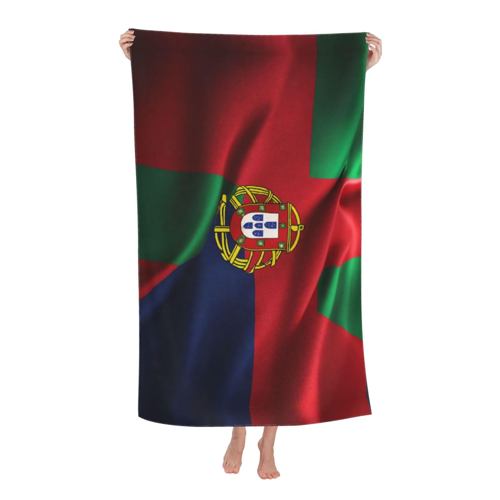pojknbv Portuguese Flag Print Oversized Adult Beach Towel Quick-Dry Comfortable Lightweight Travel Pool Camping