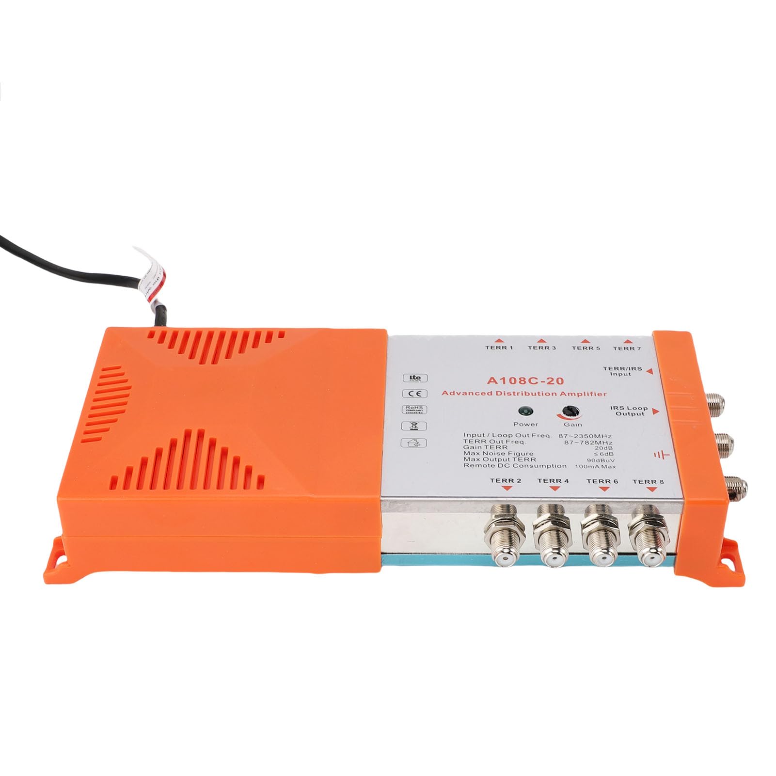 Amplificatore di Distribuzione a 8, Amplificatore per Antenna TV a Cascata IRS con Supporto Filtro 4G LTE, per TV con Rumore Ultra Basso ≤4 DB (Spina UE 220-240 V)