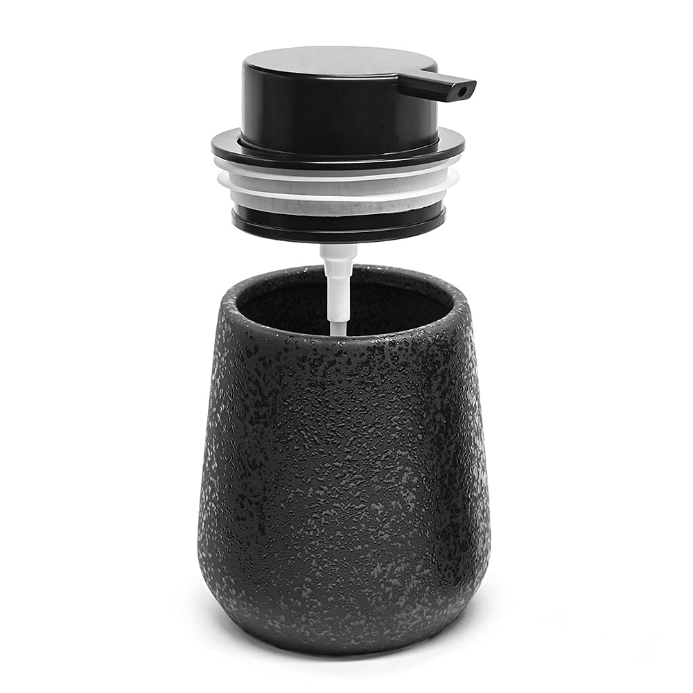 Inbagno Accessori Bagno da appoggio in Set in Ceramica Nera con Effetto Glitter, Design Moderno Elegante