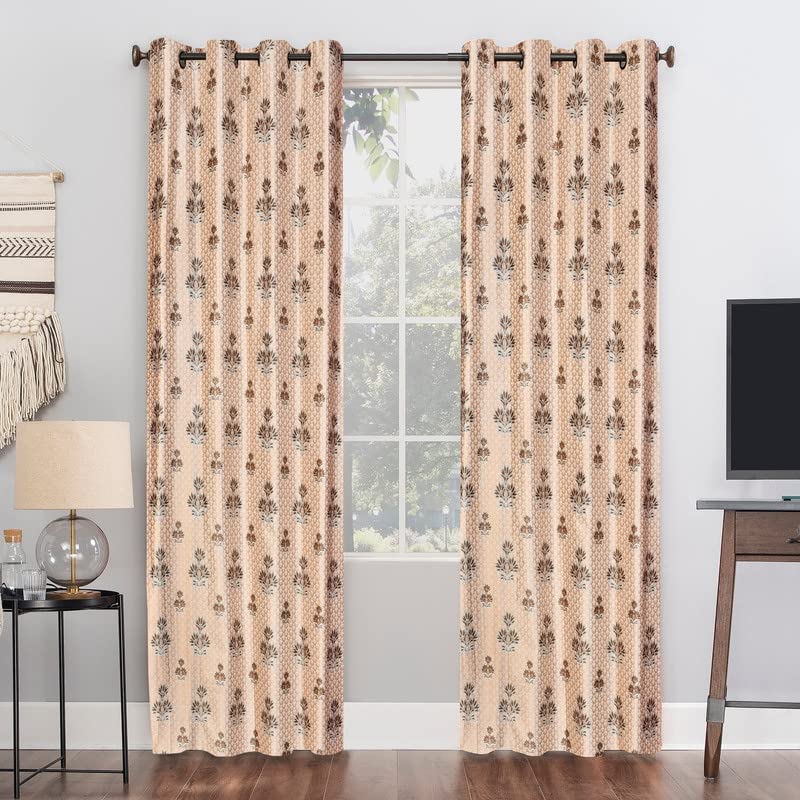 Image of Exporthub 2 Pieces Polyester Brown Floral Digital 3D Printed Eyelet Window Curtains -Length 6 Feet (EHSPR824 64)