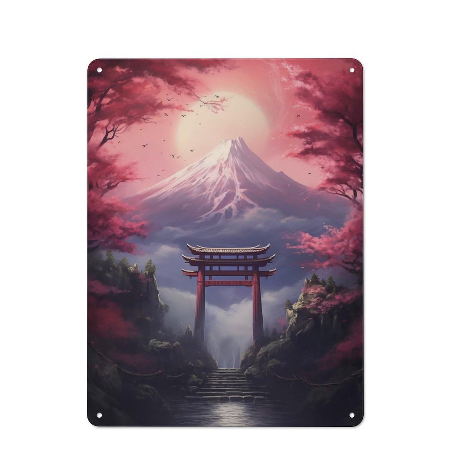 Junmoney Japanese Torri Gate Rustic Decorative Tin Sign 40X30cm, Cottage Wall Art For Cottage, Kitchen, Hallway Or Breakfast Nook