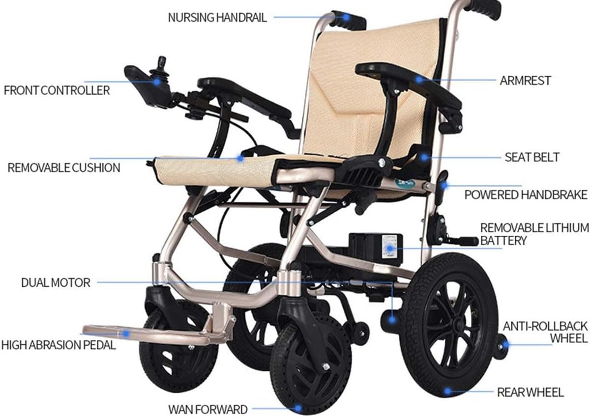 Sedia a rotelle elettrica pieghevole, sedia a rotelle elettrica per la mobilità, sedia a rotelle da trasporto 2 in 1 per adulti e anziani, ausilio per la deambulazione, deambulatore da viaggio con p