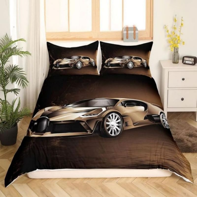 Housse de couette 220x240 pour chambre adulte look moderne voiture de sport à café