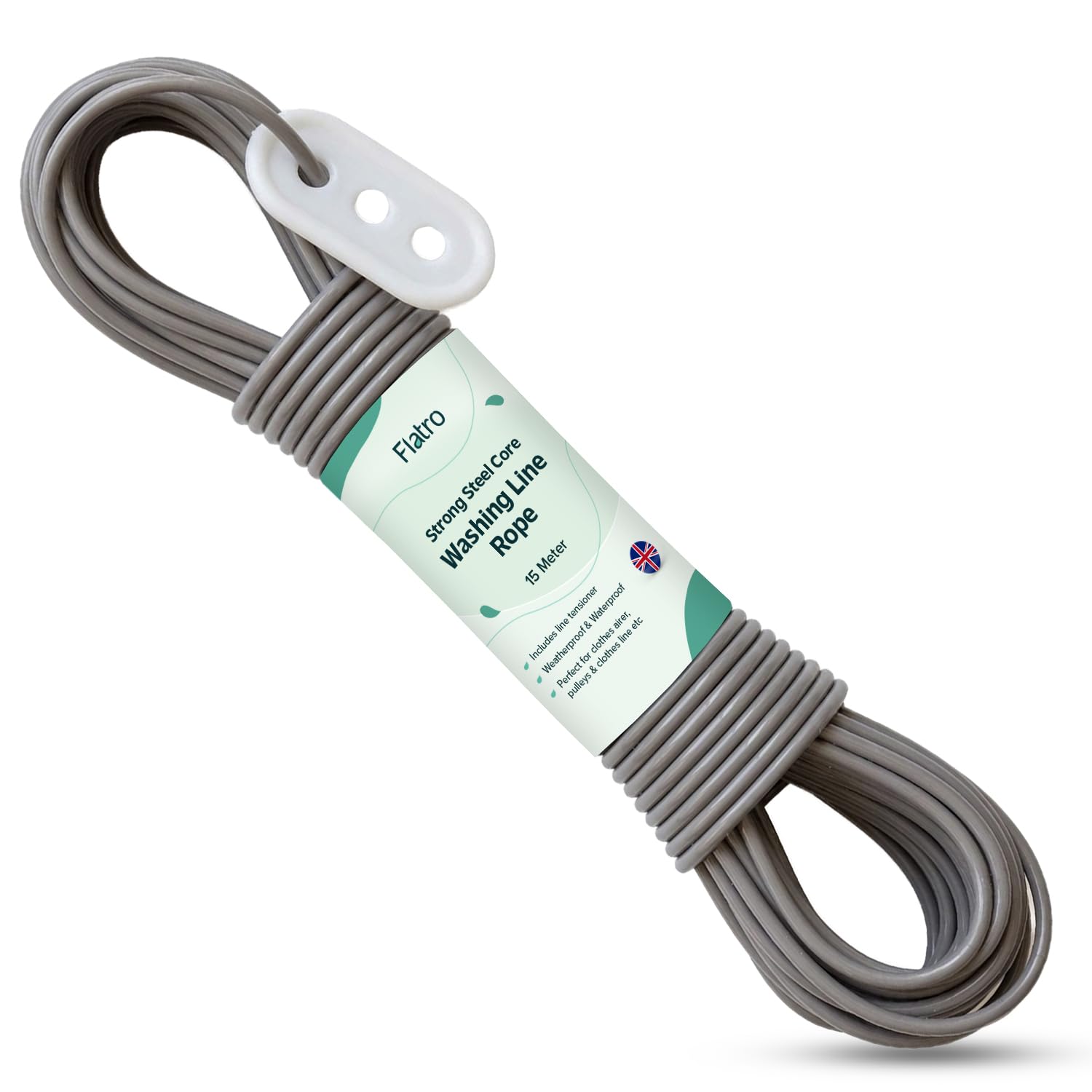 Flatro Washing Line Rope 15m / 50ft | Strong Thick Steel Core Clothes Lines for Outside with 200kg Pulling Force | PVC Cover Washing Lines for Laundry | Clothesline for Outdoor Air-Drying (15M)