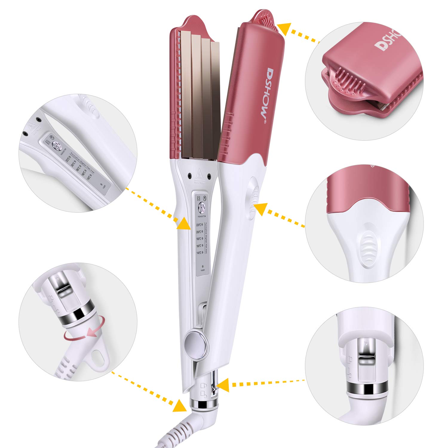 DSHOW 4 in 1 Hair Crimper Hair Waver Hair Straightener Curling Iron with 4 Interchangeable Titanium Ceramic Flat Crimping Iron Plate (PURPLE) : Beauty & Personal Care