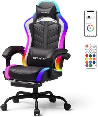 GTPLAYER Gaming Chair, Computer Chair with RGB LED Lights, H - best rgb chairs
