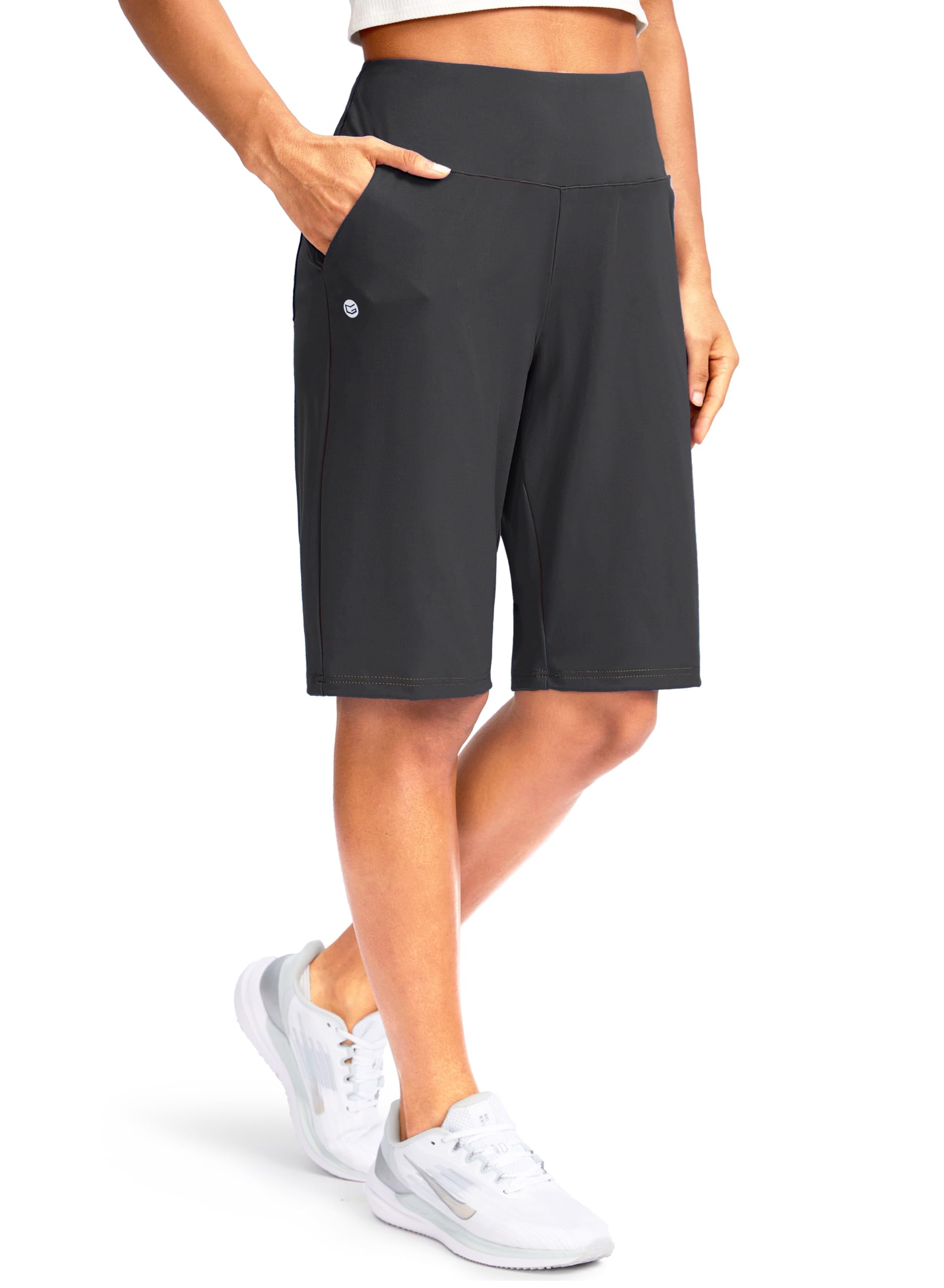 G Gradual Women's 12" Bermuda Long Shorts with Pockets High Waisted Stretch Knee Length Shorts for Women Summer Walking