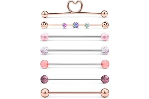 16G Industrial Barbell with Opal Earrings: 7-Piece Set for Cartilage & Helix Piercings
