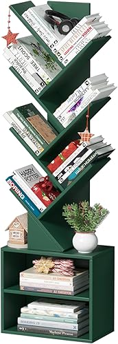 Miniatura 25 de Estantería pequeña con cajón, estantería de 4 niveles en forma de árbol en color negro, estantería de escritorio de madera, estanterías modernas de