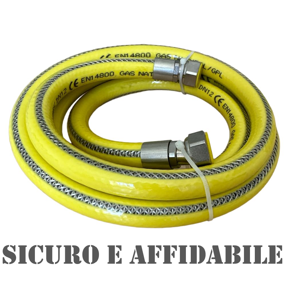 Manguera de gas de 2 metros de 1/2" de acero hembra-hembra FF según la norma EN 14800 para encimera/cocina GLP completa de juntas