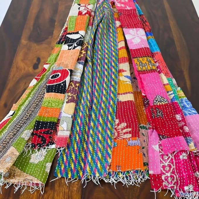 Set of 1 Vintage Cotton Patchwork Kantha Scarf4