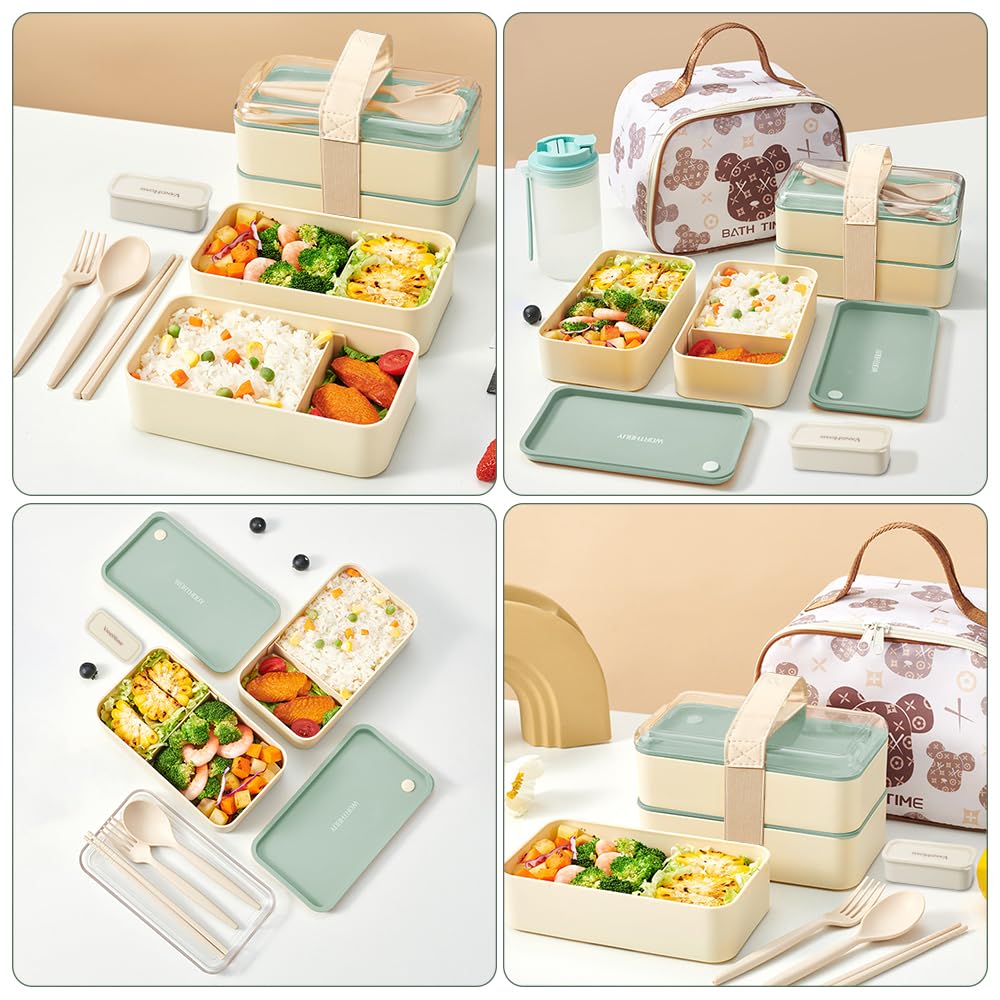 Porta Pranzo Bento Box 1400ml 2 Strati - Con Borsa Termica E Posate, Senza BPA - Foto 4