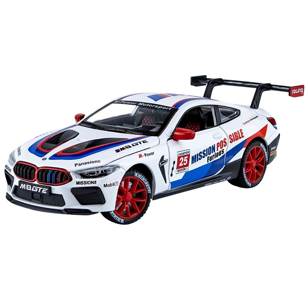 Metro Toys & Gift® BMW M8 GTE Track Version 1:24 Scale Big Size Die-cast Model Alloy Metal Pull Back Toy car for Kids with Openable Doors & Light, Music Toy Vehicle for Kids 【Colors as Per Stock】