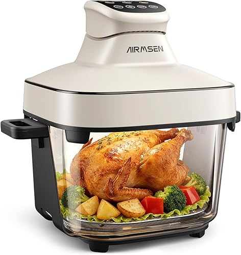 AIRMSEN Freidora de aire de vidrio de 6.3 cuartos de galón, no tóxica, 4 ajustes preestablecidos y control manual, calor preciso de 105 a 400 , 95%