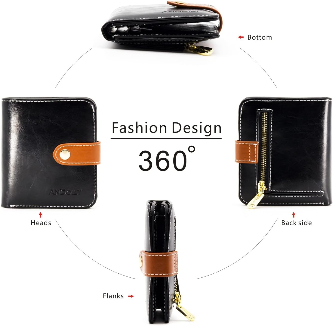 ANDOILT Small Wallets for Women Compact Bifold Pocket RFID Blocking Genuine Leather Wallet Mini Purse with ID Window Coin Pocket Black - Image 5