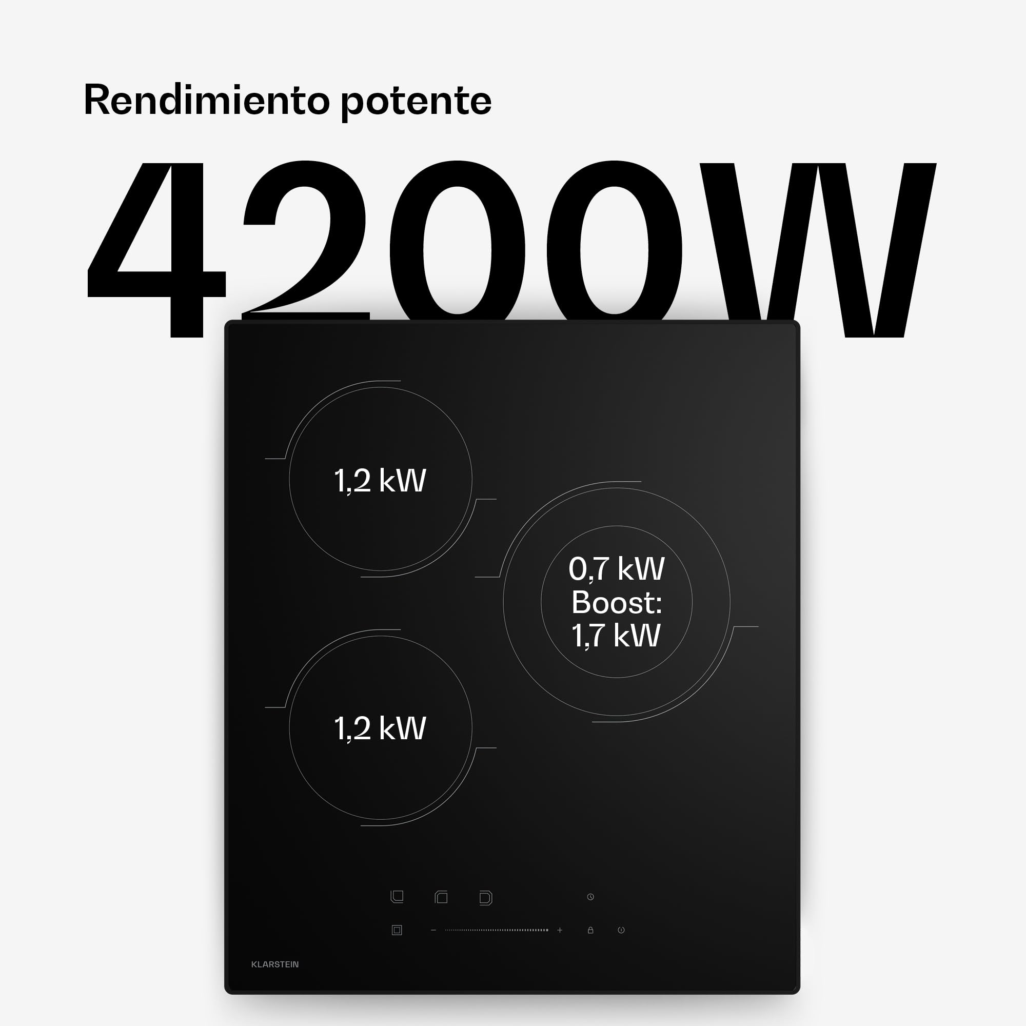 Klarstein Placa Vitroceramica, 3 Fuegos - 45 cm, 4100 W, Control Táctil, Temporizador, Bloqueo Infantil, Indicador Calor Residual, Diseño Slim para Cocinas Compactas