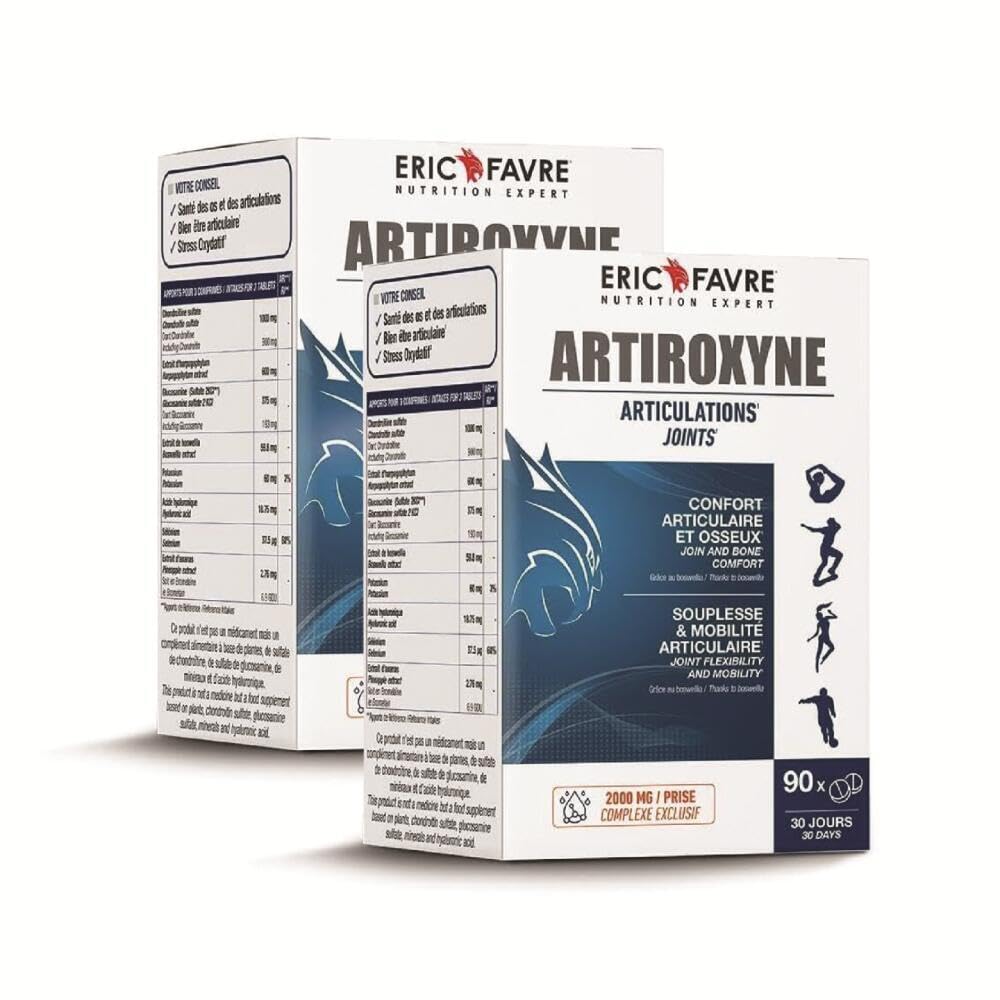 COMPLEMENT ARTICULATIONS Artiroxyne - Articulations Sensibles - Bien-être Articulaire, Souplesse, Mobilité - Glucosamine Sulfate 2KCL & Boswellia - Lot de 2 - Programme 60J 180 Comprimés - Eric Favre