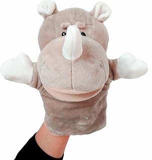 Glanzzeit Children Cartoon Animal Hand Puppets Soft Velvet Toddlers Glove Dolls 10 Inches Rhino