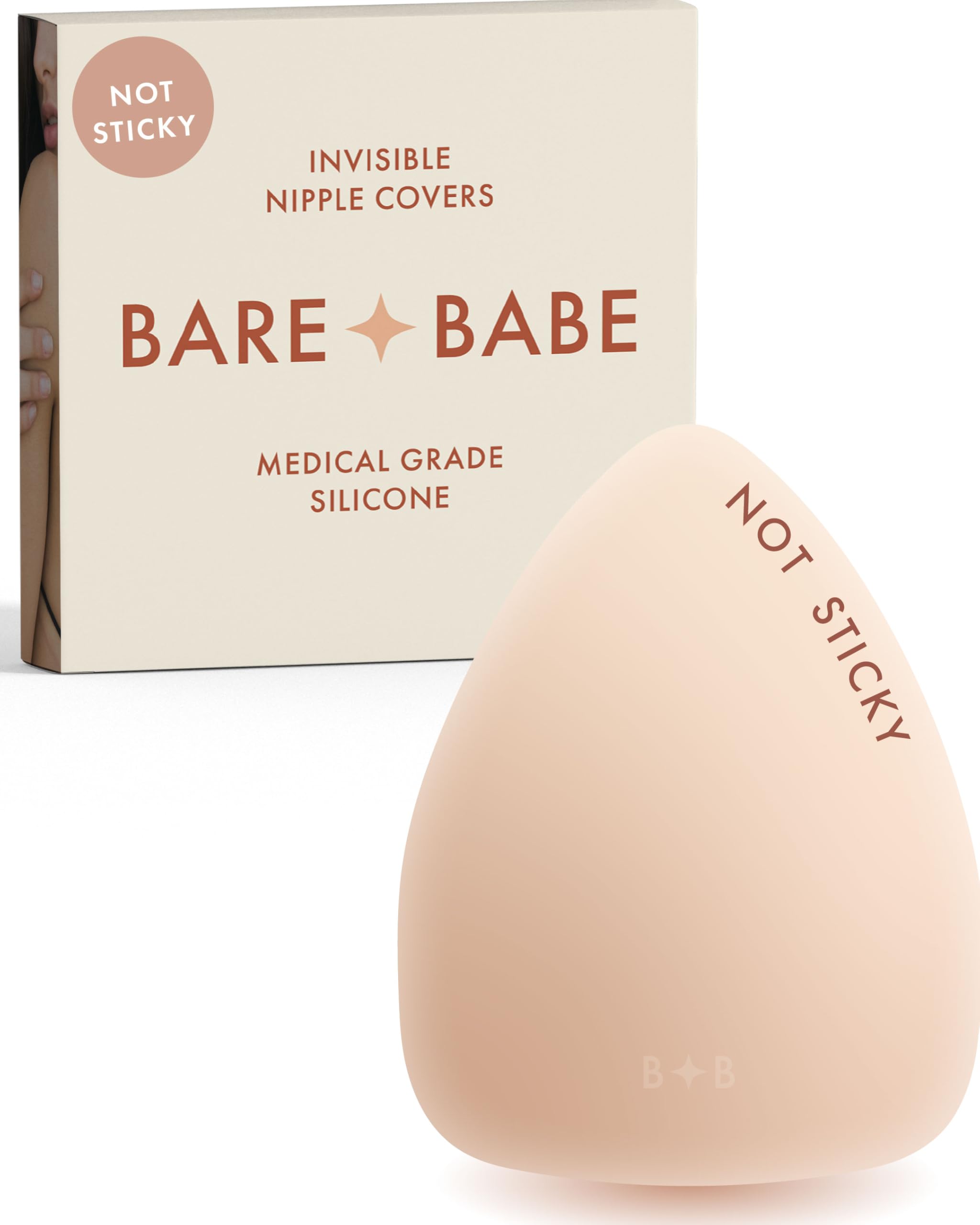 Bare Babe Women's Creme Triangle Grippy Not Sticky Nipple Covers - Cakes Reusable Non Adhesive Nipple Pasties For - Silicone Bra, S