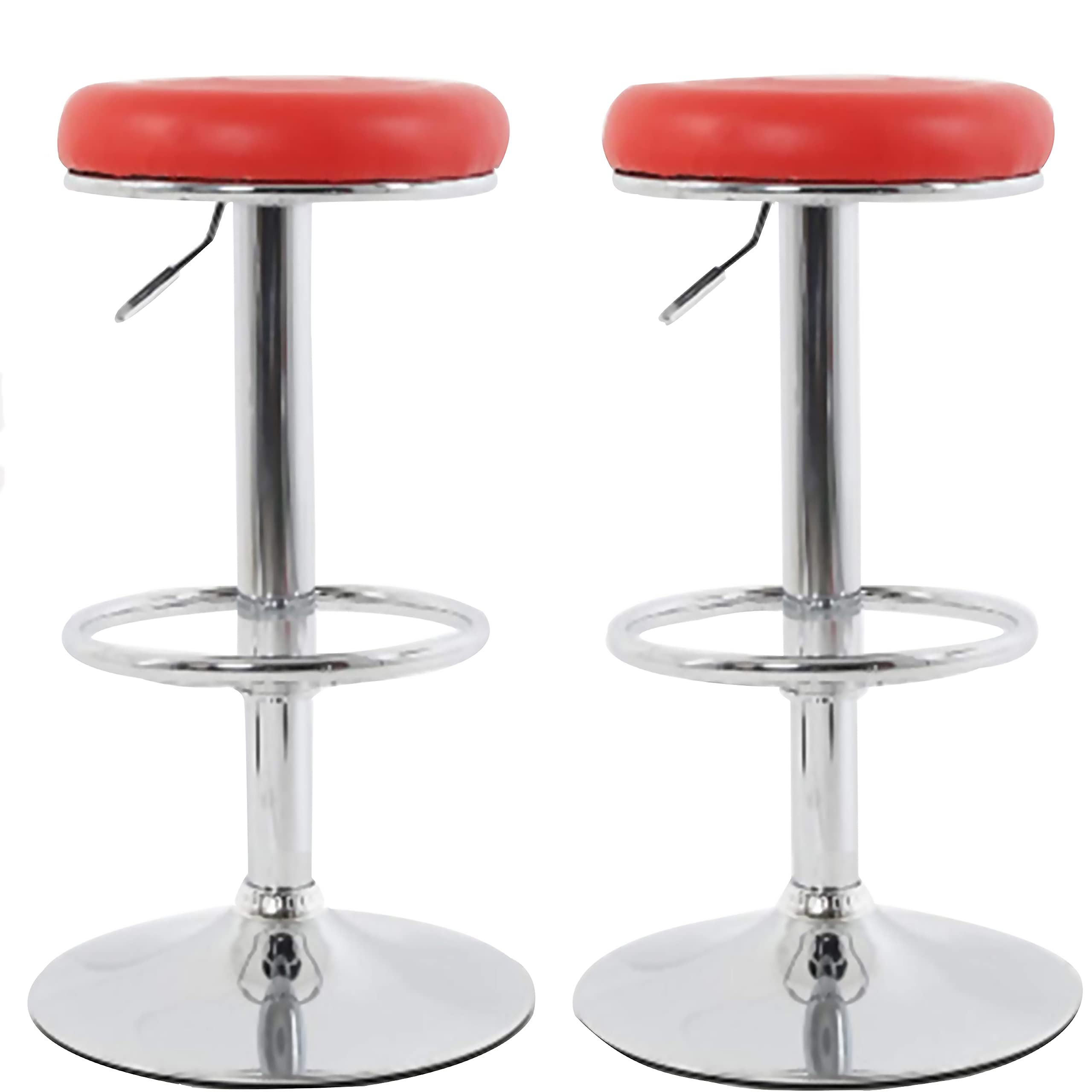 LANNY Leather Bar Stools/High Chair Height Adjustable T311 Backless Swivel Barstools for Cash Counter/Dining/Kitchen/Office/Desk/Study/Cocotail/Beauty Shop/Make up (Red,Black) (Red, 2)