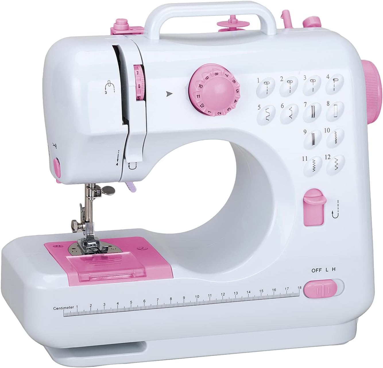 Mini Nähmaschine für Anfänger, 12 Stiche Haushalt Doppelfaden Multifunktionsnähmaschine für Kinder, Strom und Batteriebetrieb, LED Licht (Rosa)