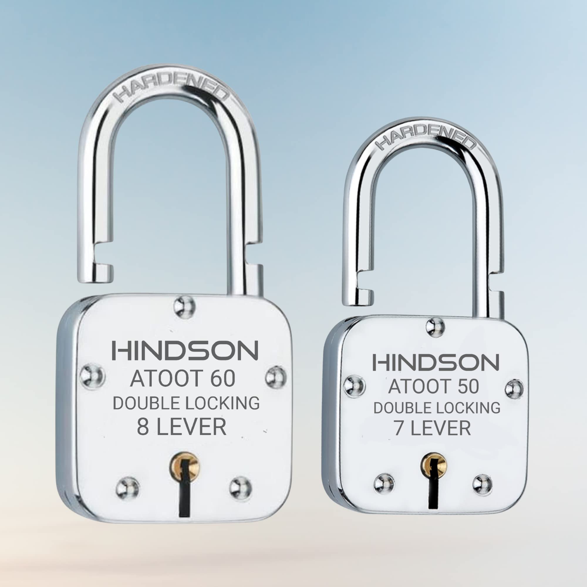 HINDSON Small Lock Round 50mm and atoot 60 with 3 Key, Iron Atoot 50, 60 Steel Double Locking, 8 Lever Padlock for Door, Gate, Shutter (Finish Silver)