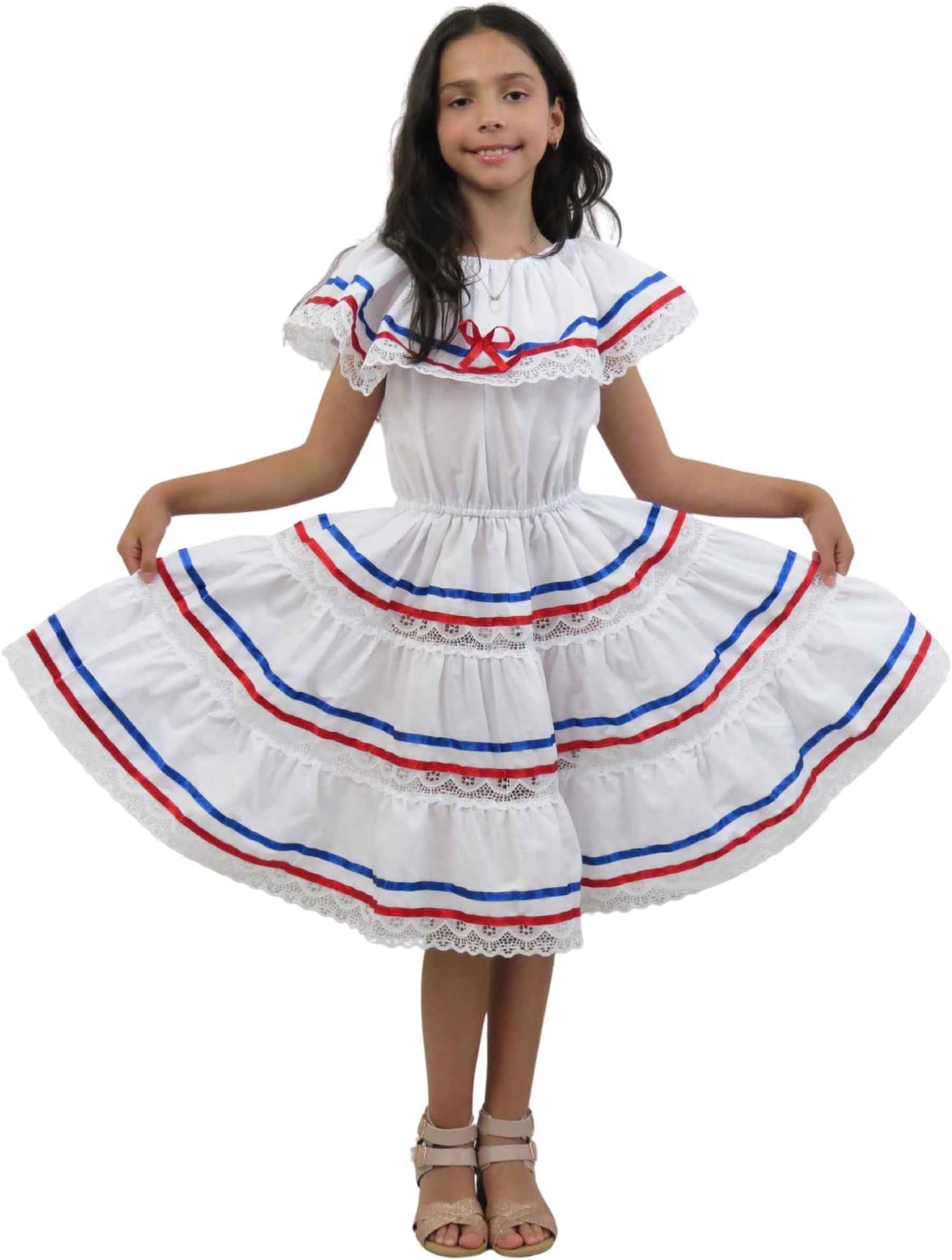 Ethnic Ribbons Dress Red, Blue and White Cuban, Domincan, Puerto Rican Dress
