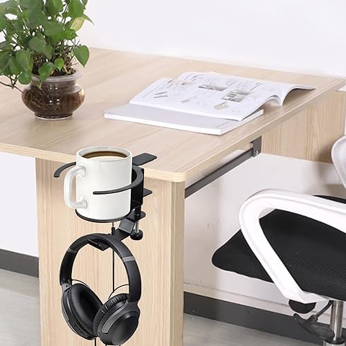 Miniatura 6 de LBTING Soporte para tazas de escritorio, 2 en 1, ajustable y giratorio de 360 para juegos de oficina, accesorios de escritorio para auriculares