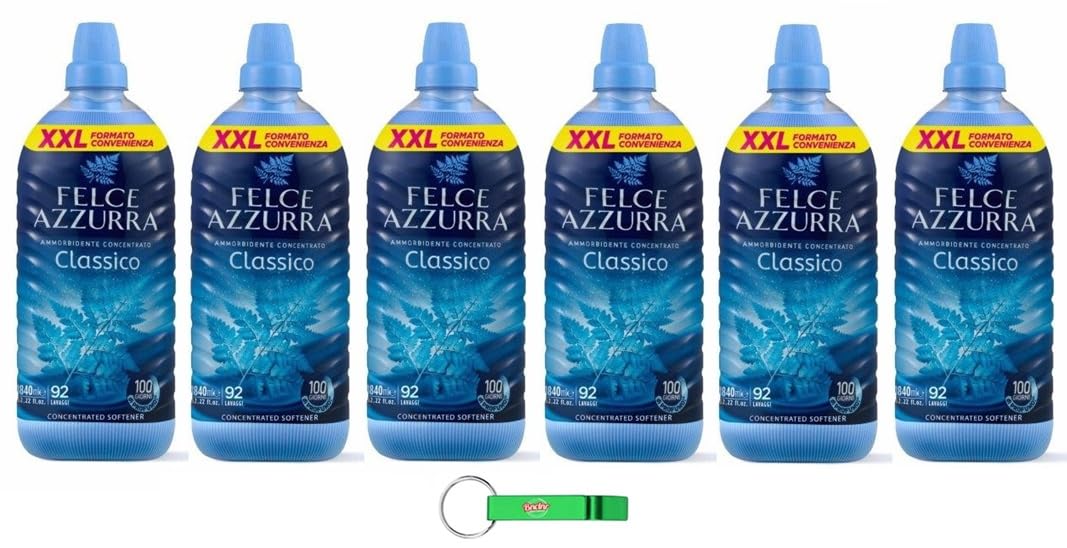 6 X Felce Azzurra Ammorbidente Classico – Ammorbidente concentrato – 92 lavaggi – 1840 ml + Beni Culinari Portachiavi gratuito